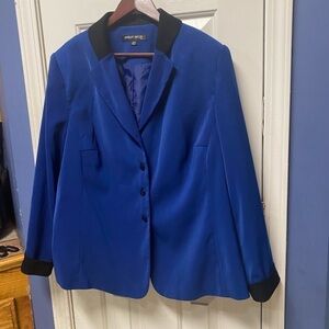 Morgan Miller Vintage Blue Blazer with Black Trim v-neck plus size 20W